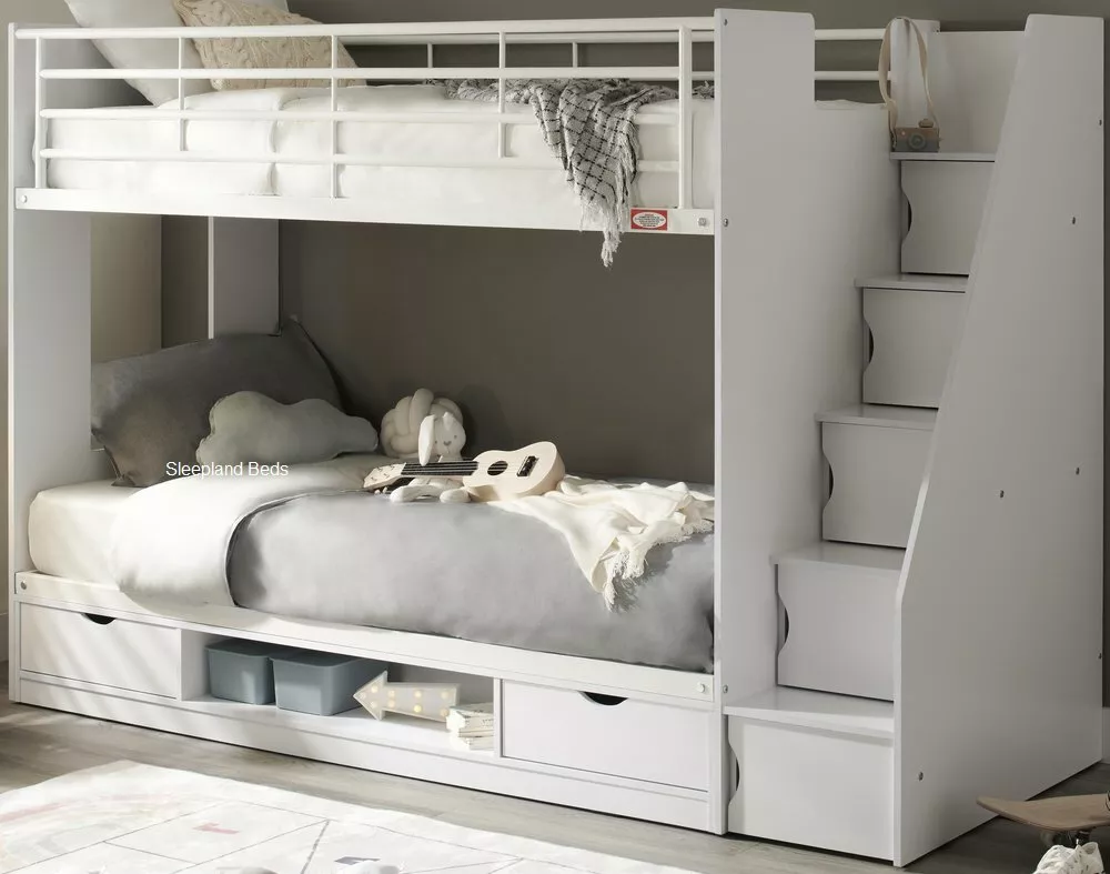 Cameo Deluxe Staircase Bunk Bed - White or Grey | 